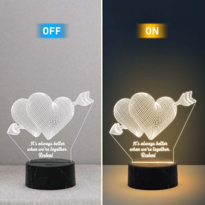 3D Double Heart Led Night Lamp with Warm White Color Customized with Any Name and Text Gift for Anniversary